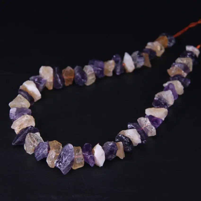 

15.5"/strand Natural Amethysts&Citrines Quartz Rough Nugget Chips Loose Beads,Raw Crystal Stone Gravel Pendants Jewelry Making