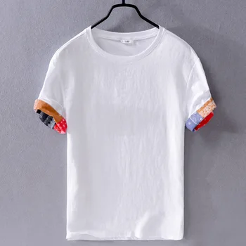

Men's summer linen short-sleeved T-shirt loose plus size hip-hop casual solid color tshirt sports fitness O-neck t-shirt
