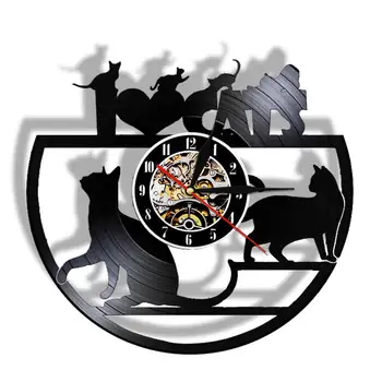 

I Love Cat Vinyl Record Wall Clock Vintage Style Kitty Design Wall Clock Animals Home Decoration Clock Watch Gift For Cat Lovers