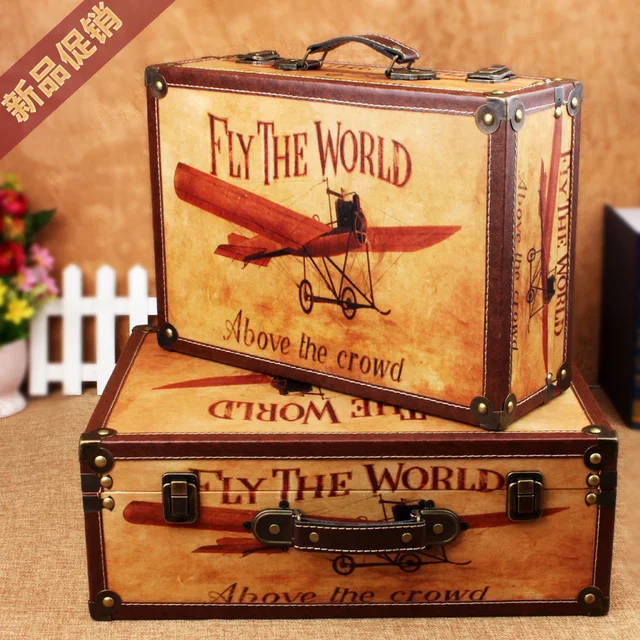Maleta Vintage apoyos decoración de madera caja de almacenamiento caja