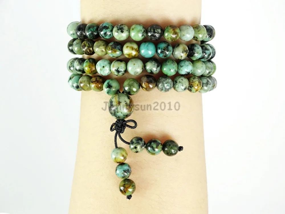 

Natural African Tur-quoise 6mm Gems Stone Buddhist 108 Beads Prayer Mala Multi-Purpose Stretchy Bracelet Necklace 5Strands/Pack