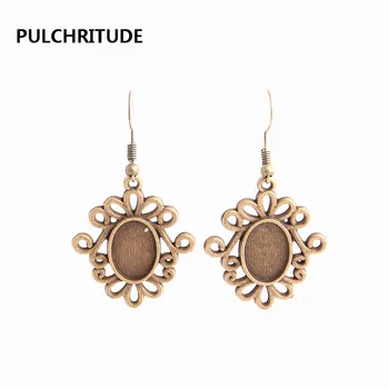 

PULCHRITUDE 12pcs/lot Metal Alloy Zinc Fit Oval 10mm*15mm Cabochon Set Pendant Drop Earing Diy Jewelry Making C0788