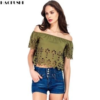 Summer New Fashion Female Elegant Sexy Off Shoulder Tops Women Short Sleeve Hollow  Shirt Ladies Tops Clothing