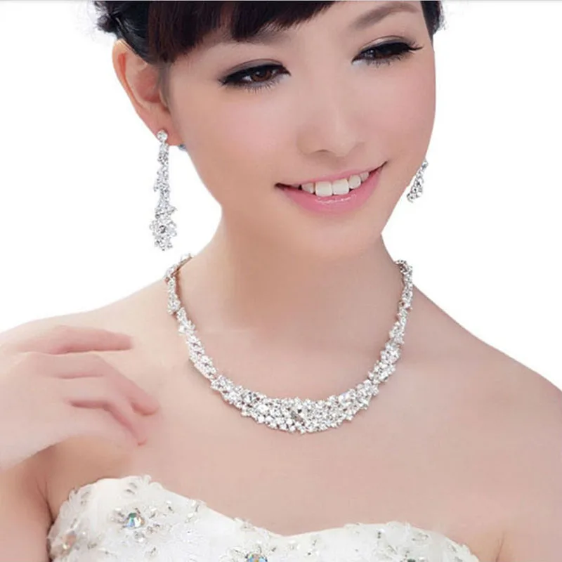TREAZY Tassel Crystal Bridal Wedding Jewelry Sets for Women Silver Color Choker Necklace Earrings Set Wedding Party Jewelry bridal jewelry sets crystal jewelry sets