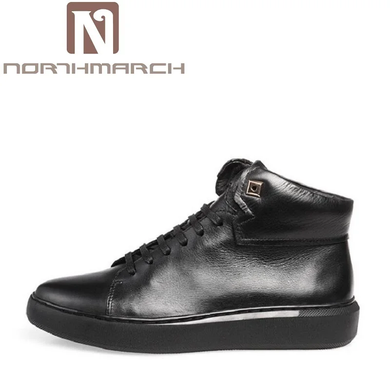 

NORTHMARCH New Fashion Men Boots High Top Men Ankle Boots Lace Up Breathable Leather Boots Casual Round Toe Rivet Men Shoes