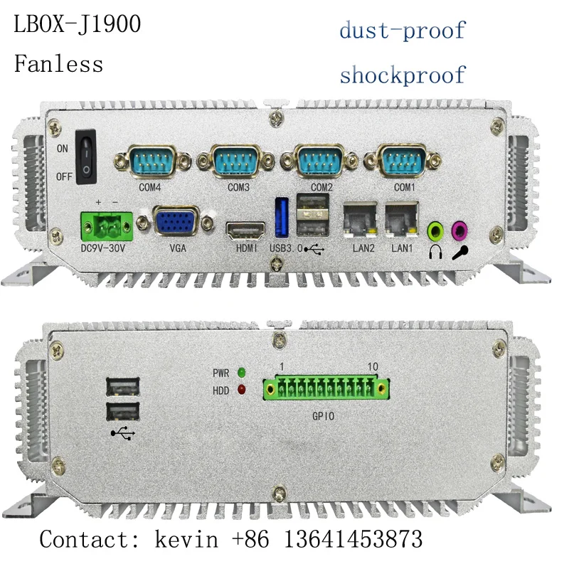 Низкая цена embedded pc 4G ОЗУ 64G SSD 4 * COM (RS232/422/485) intel celeron J1900 процессор безвентиляторный промышленный компьютер