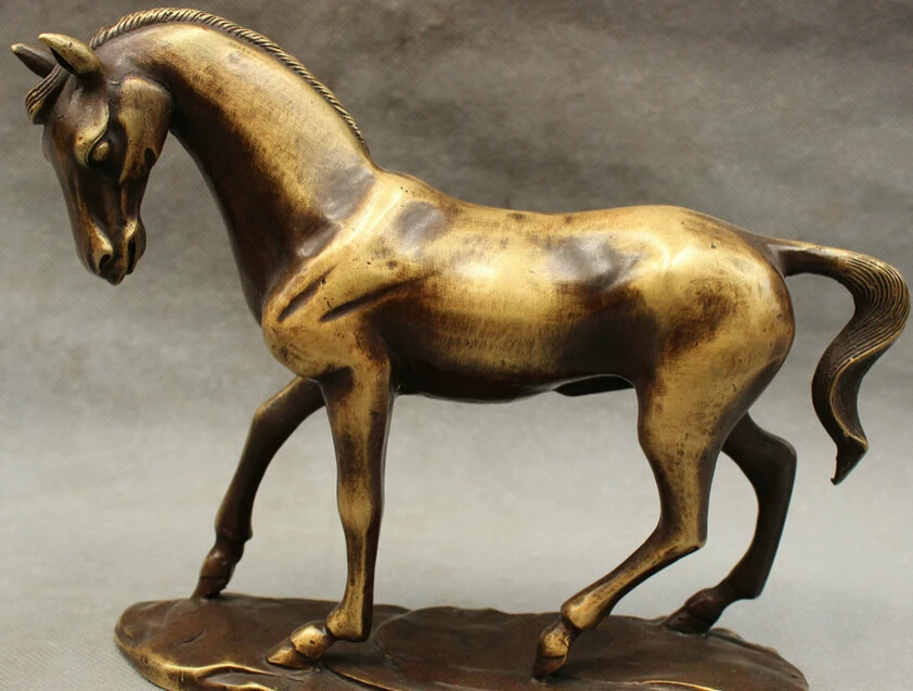 

S4307 8" Folk Chinese Pure Bronze Animals FengShui Jump Horse Gee Statue Sculpture D0317