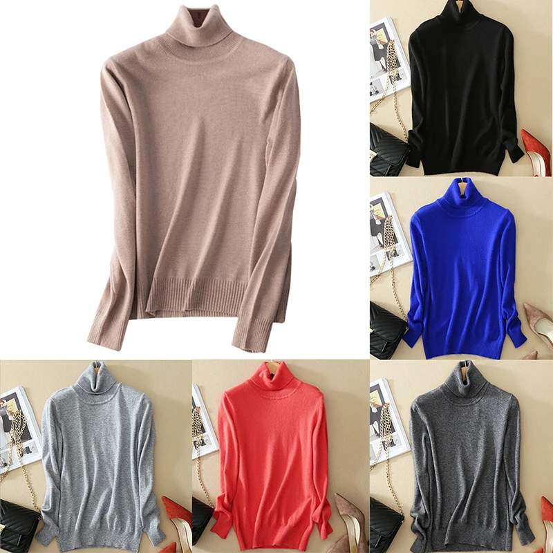 Prix Femme Sexy 9 couleurs doux cachemire pull col roulé grande taille S XXXL tricoté hiver pull chaud couleur unie pull pour les femmes