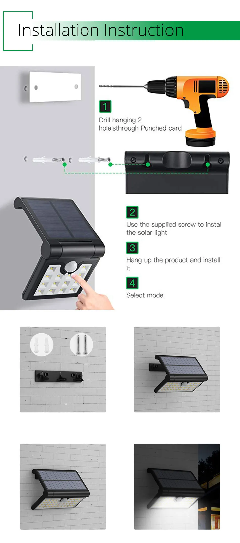 3 Modes Solar Wall Light Street Garden Outdoor Waterproof Modern LED Solar Powered Lamp Lithium Battery ABS Bright And Lasting (13)
