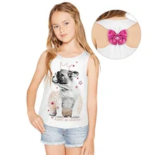 Летняя футболка для девочек-подростков 9, 10, 13, 14 лет; Детские футболки с принтом животных для девочек; детская одежда с бантом