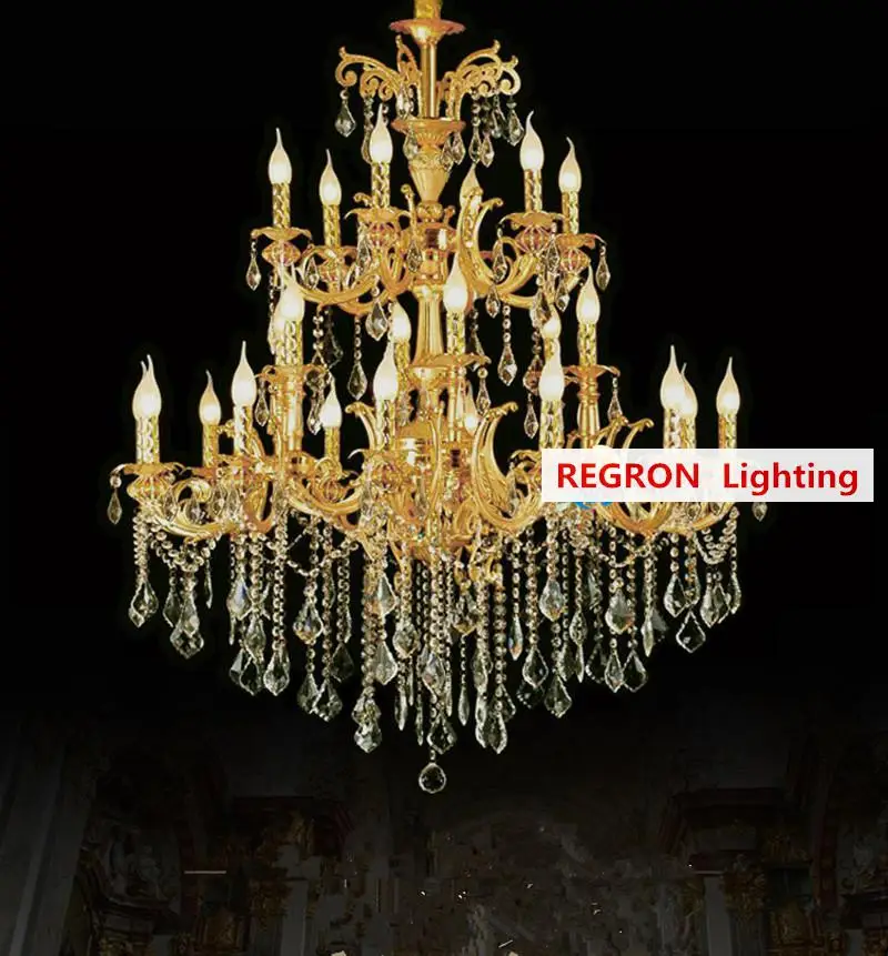 

Regron Italy Style Chandelier 24-Arm Large Candle Led Chandelier Lamparas Rural Crystal Hanging Lights For Church Hotel Villa