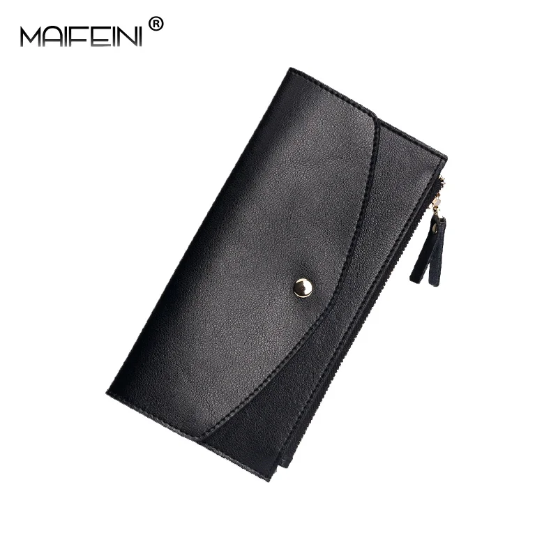 

MAIFEINI New Jazz pattern Genuine Leather Long wallet woman Simple and stylish fashion soft zipper thin section Clutch