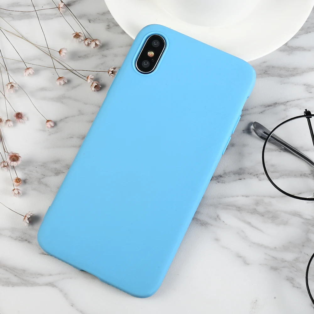 Phone Case For Iphone X XS Max XR 8 7 6 6S Plus 5 5s Se Cases Matte Solid Sky Blue Full Cover Fundas |