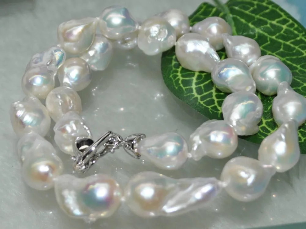 

HOT 002244 GORGEOUS Natural Rainbow white 14*28mm Baroque nucleated Pearl Necklace