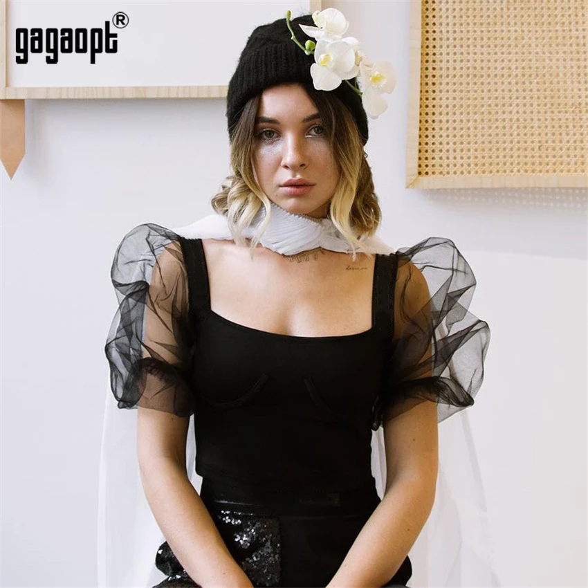 Gagagopt 2019 Sexy Bodysuit Women Vintage Patchwork Mesh Bodysuit