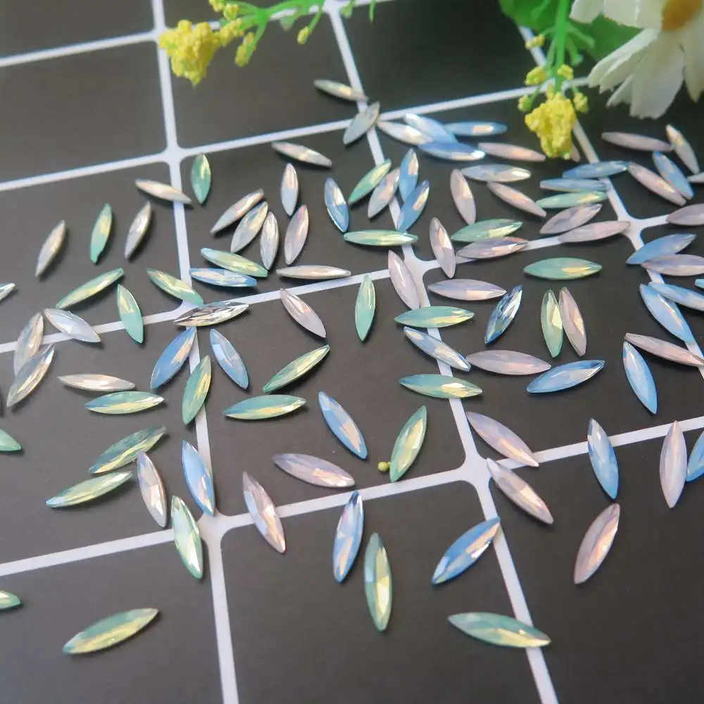 

5pcs Cute High Quality 3*12MM Opal Color Point-Back Long Horse-Eye Shape Crystal Gem Stone Nail Art Gem RM28