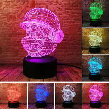 

Luminous Super Mario Figuras 3D Illusion Led Lamp Colorful Touch Nightlight Super Mario Figure Model Toys for Children