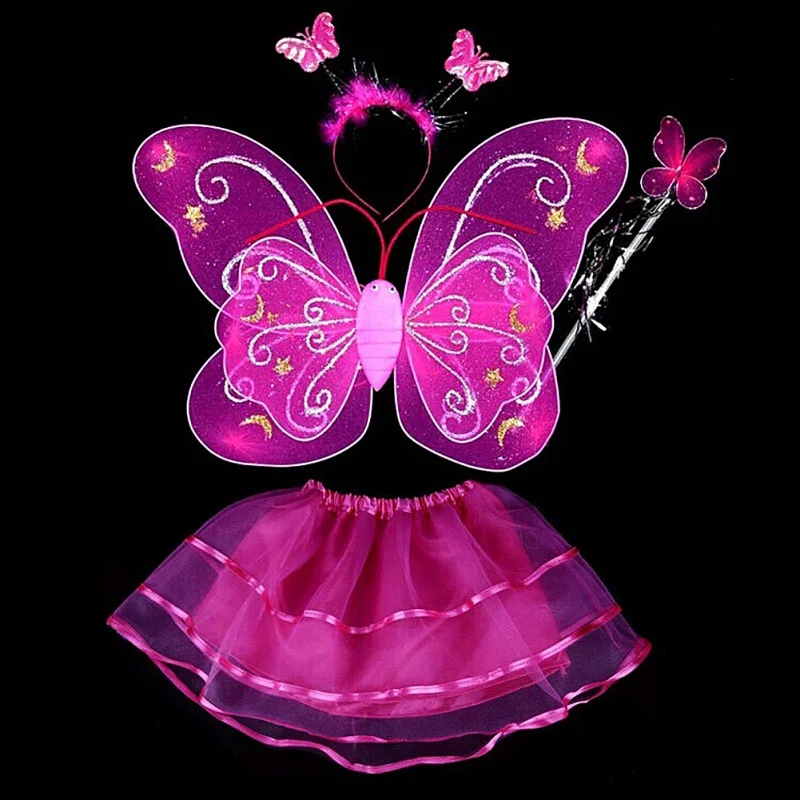 

4 Pieces/set New Year Butterfly Wing Wand Headband Tutu Skirt Cosplay Costume For Fairy Girl Kid Party Decoration