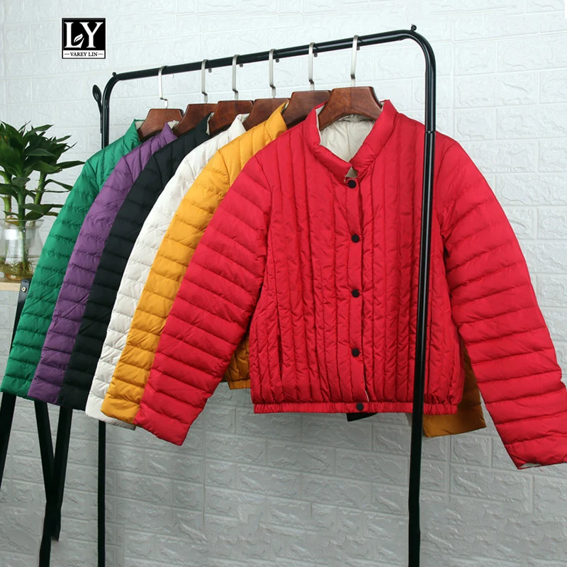 

Ly Varey Lin Winter Women Duck Down Jacket Short Coats Stand Collar Long Sleeve Ultra Light Single Breasted Female Warm Outwear