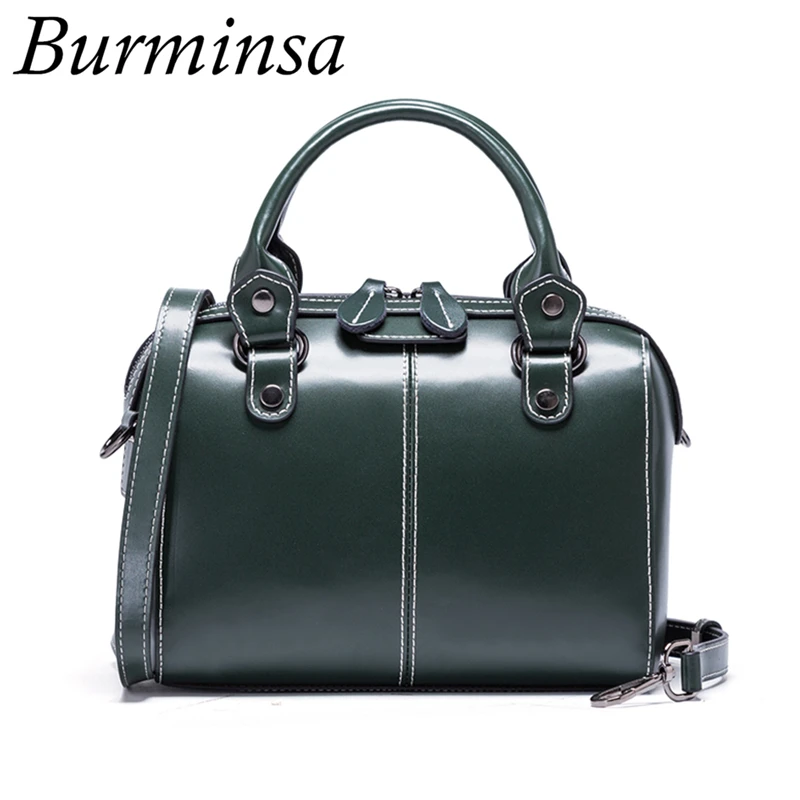 

Burminsa Boston Ladies Genuine Leather Bags Luxury Female Calfskin Pillow Tote Designer Shoulder Bags For Women New Arrival 2019