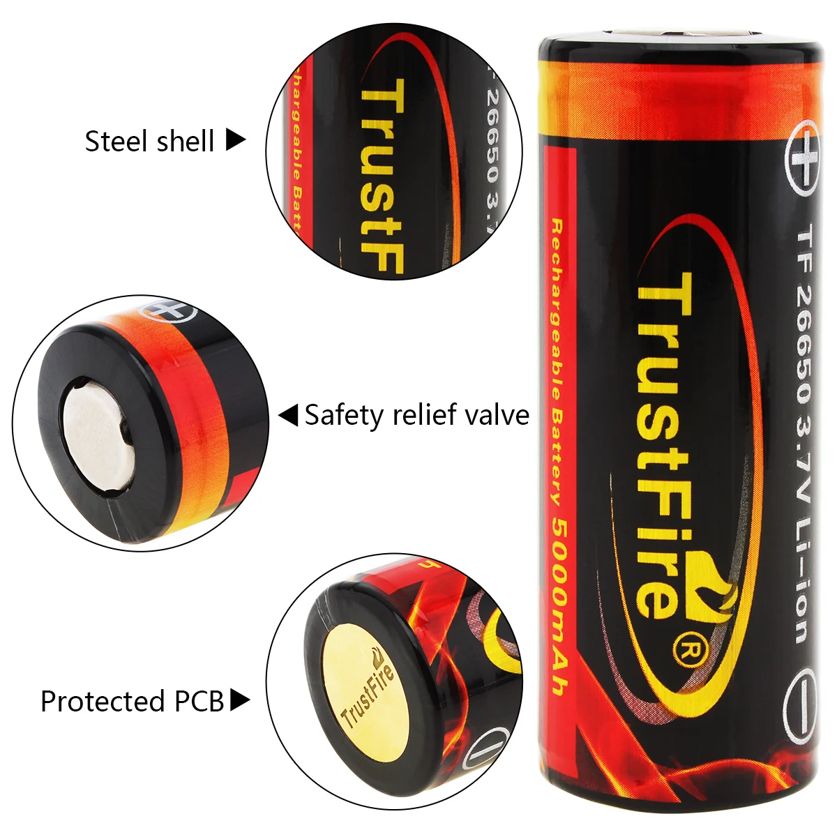  4 stücke TrustFire 37 V 26650 5000mAh Li-Ion Akku Bateria mit Geschützt PCB für LED Taschenlampen S