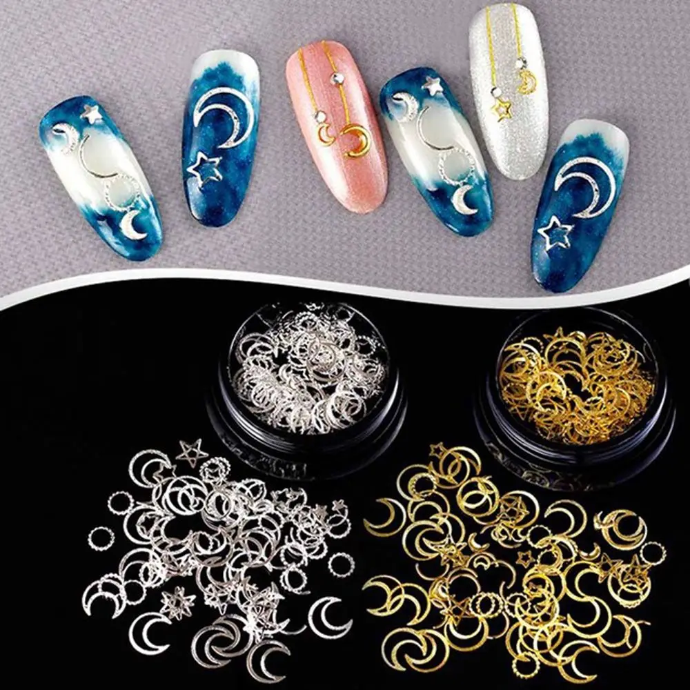 

Charm Fashion 3D Mixed Moon Stars Metal Rivets Nail Art Decor Girls' Beauty Nail Accessories Metallic Moon Stars Nail Tips Decal