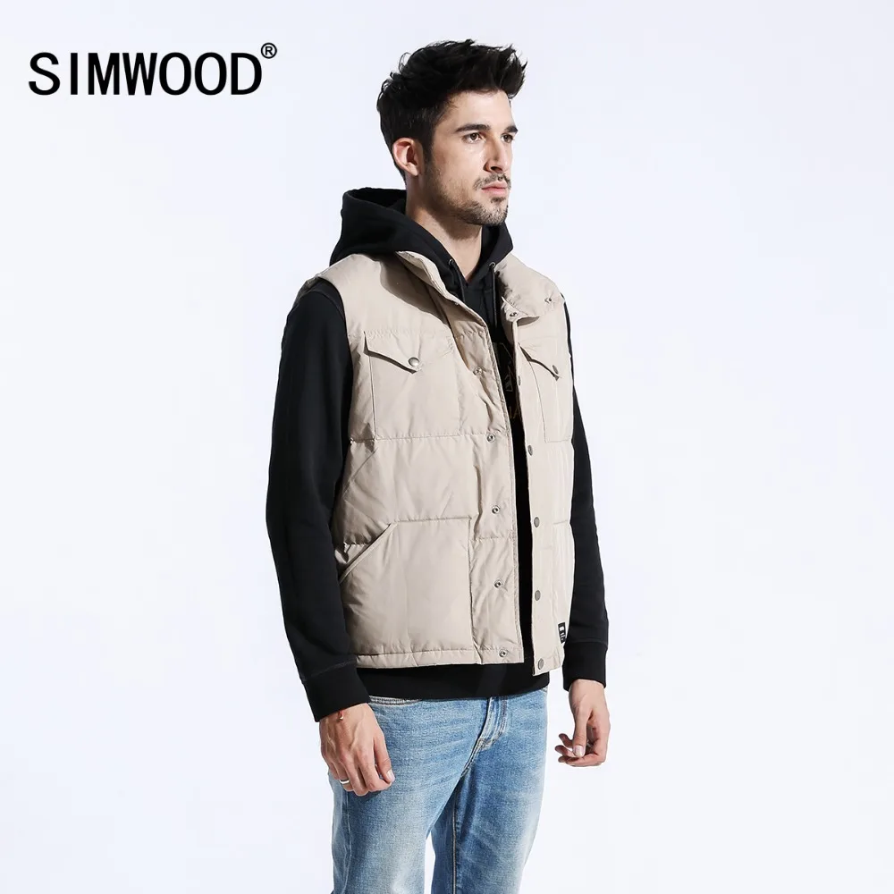 Achat SIMWOOD gris canard vers le bas gilet hommes 2019 automne hiver nouveau chaud sans manches vestes mode Slim Fit manteaux de haute qualité 180380