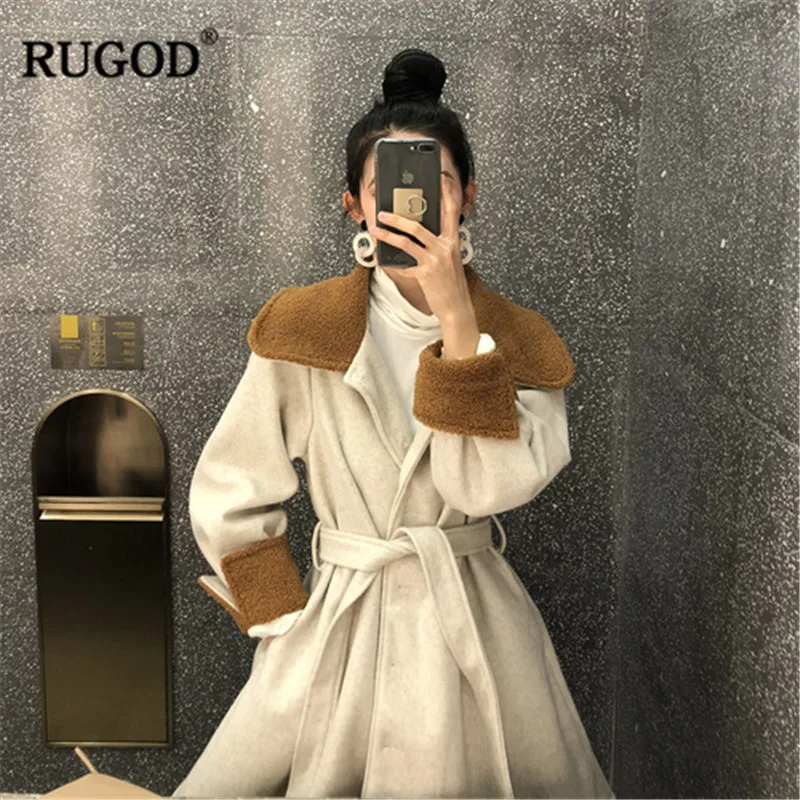 RUGOD длинное однотонное элегантное женское пальто винтажная модная плотная