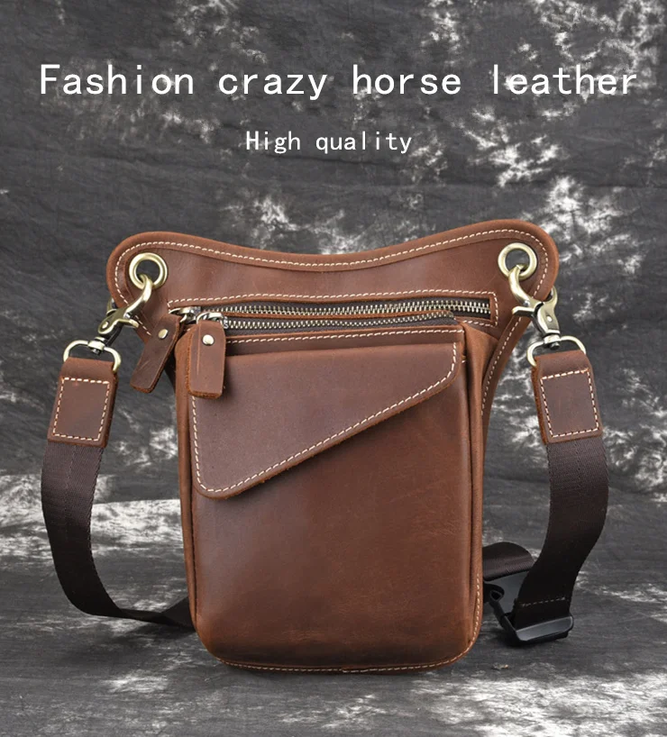 Мужская сумка для ног Crazy Horse из натуральной кожи, поясная сумка через плечо, сумка на плечо с крюком, ремень для путешествий, мотоциклетная поясная сумка