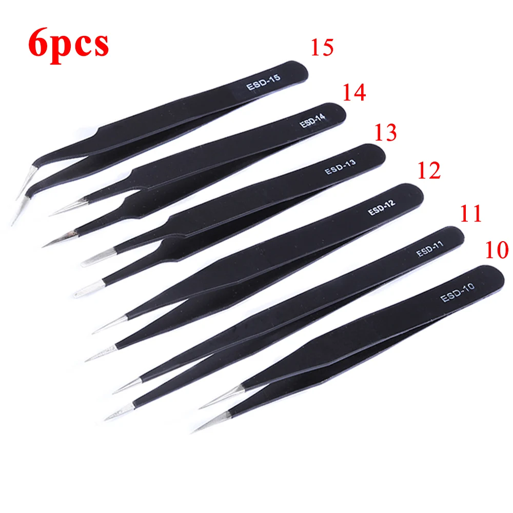 

Newest Stainless Steel Electronics Industrial Tweezers Anti-static Curved Straight Tip Precision Forceps Repair Tools Sets