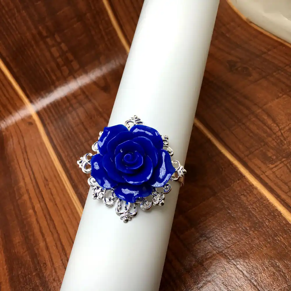 25 шт./партия темно-синий с розами кольца для салфеток Серебряные Обручи романтические красивые вечерние украшения для стола