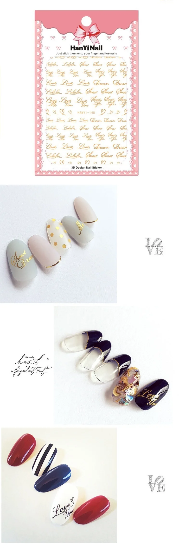3 листа 6 тип золото ультратонкие наклейки для ногтей дизайн Gummed 3D наклейки для ногтей наклейки Makep художественные украшения HanYi144-149