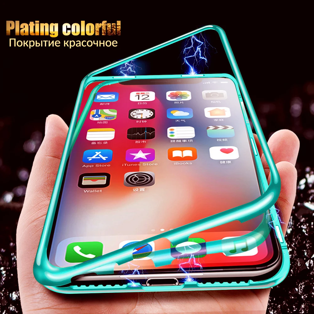 

Luxury Magnetic Phone Case For iPhone XS Max XR X 10 Tempered Glass Magnet Case For iPhone 8 7 6 6S Plus Etui Cover Accessories
