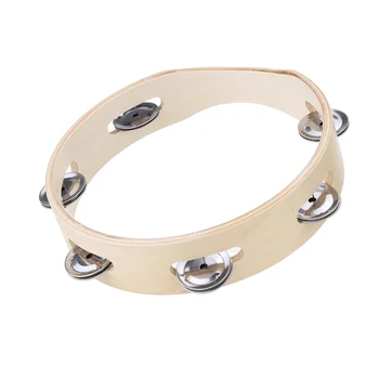 

Tambourine Bell Orff Instruments Kids 8 Inch Hand Held Wood Headless Tambourine Bell with Metal Single Row Jingles