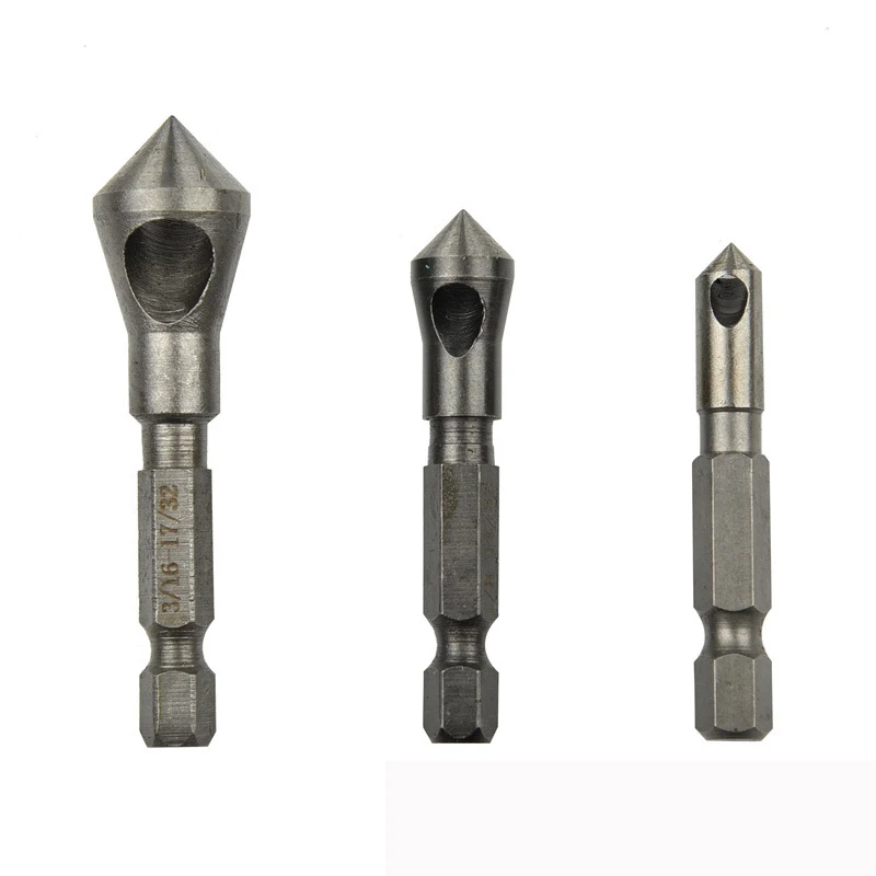

3pc Inch Round Handle Inclined Hole Chamfer Drill Bit Chamfering Device Countersink Drilling