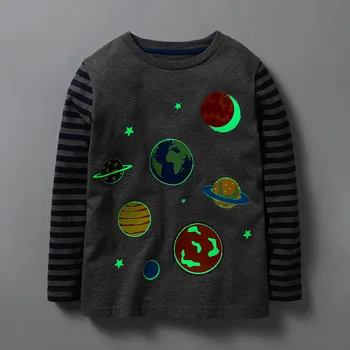 Little maven 2-8Years Autumn Luminous Universe Planet Boys Long Sleeve T Shirts Toddler Kids Fall Clothing Children's Clothes 1