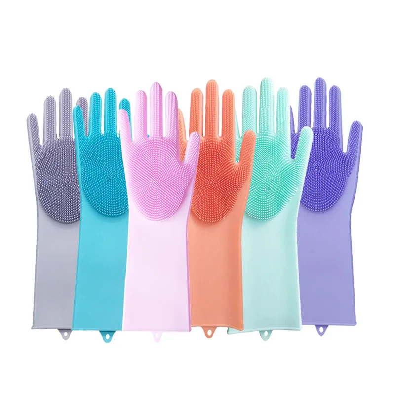 

A Pair Magic Silicone Scrubber Rubber Cleaning Gloves Dusting|Dish Washing|Pet Care Grooming Hair Car|Insulated Kitchen Helper