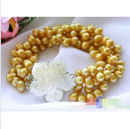 

Free shipping >>>>>>p1674 4ROW 7MM yellow RICE FRESHWATER CULTURED PEARL BRACELET