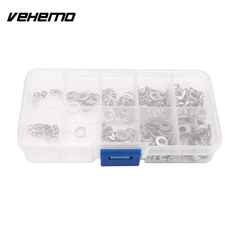 

300pcs Flat Washer Spring Washer Kit Set Stainless Steel 304 1xBox Silver New