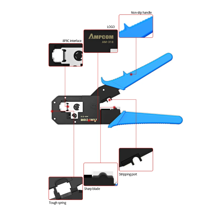 AMPCOM Pratical Series синий RJ11 RJ45 обжимной инструмент обжимные плоскогубцы сетевой кабель щипцы для 6P 8P RJ-11/RJ-12 RJ-45