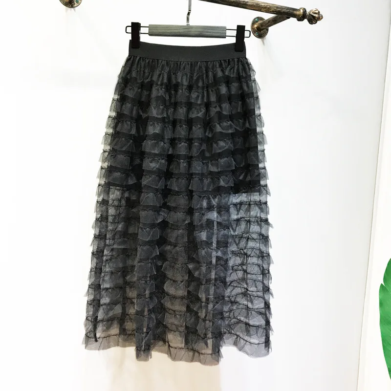 Summer Layered Skirts Women Elastic High Waist Pleated tulle Skirt ...