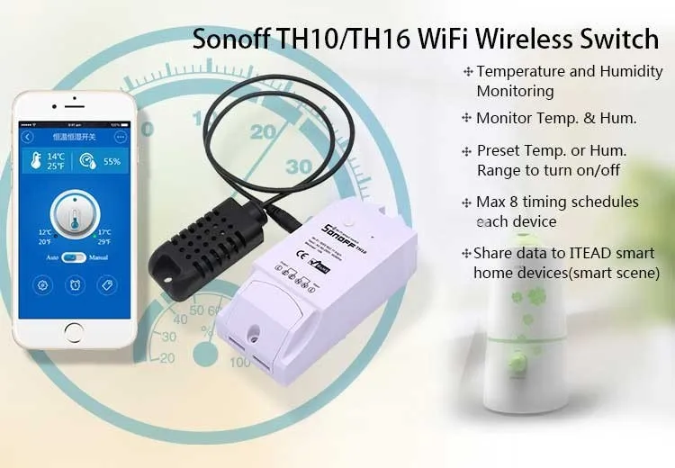 Sonoff TH10 TH16 Wifi умный переключатель мониторинг температуры и влажности Датчик Wifi переключатель Автоматизация работа с Alexa Google Home