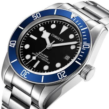 

corgeut 41mm black dial luminous Sapphire crystal automatic mens Watch