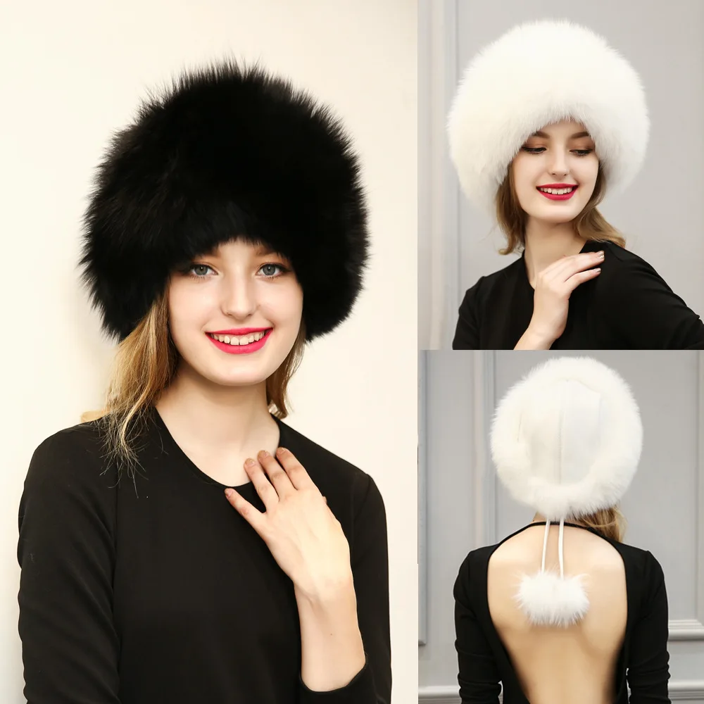Faux Fur Winter Hat ponytail beanie womens hats Femme Black Grey White