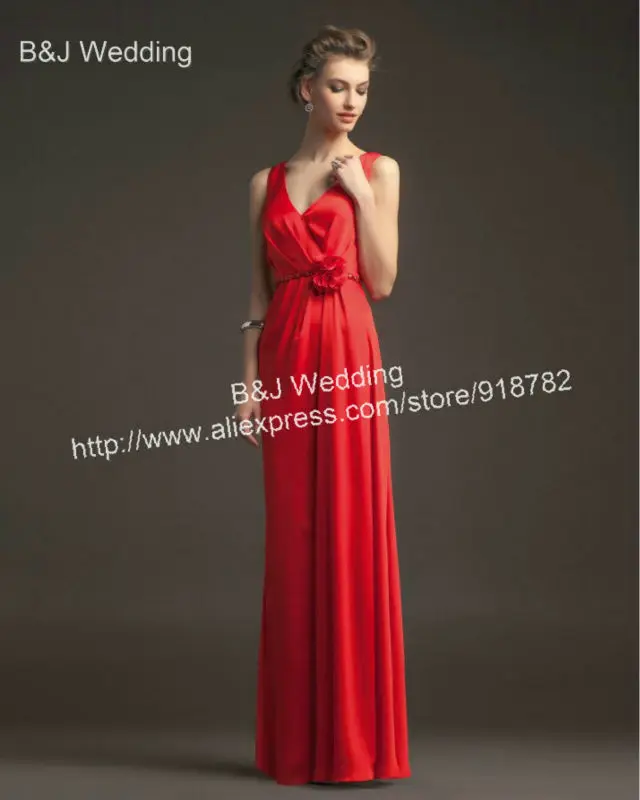 New Design 2013 Custom Made 2 Shoulder Straps A Line Red Long Sexy Deep V Neck Evening Dress Party Dresses | Свадьбы и торжества