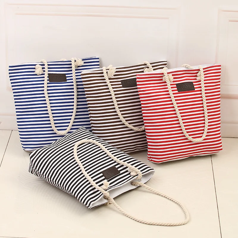 

Young Girl Simple Summer Canvas Shopper Shoulder Bag Striped Beach Bags Large Capacity Tote Women Ladies Casual Shopping Handbag