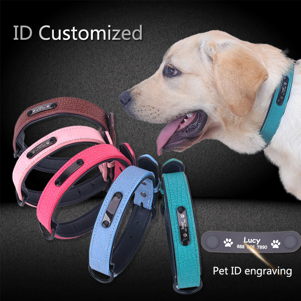 

Personalized Dog Collars adjustable Soft Leather Custom Dog Collar Name ID Tags For Cat puppy Large Dogs collar Pet Accessories