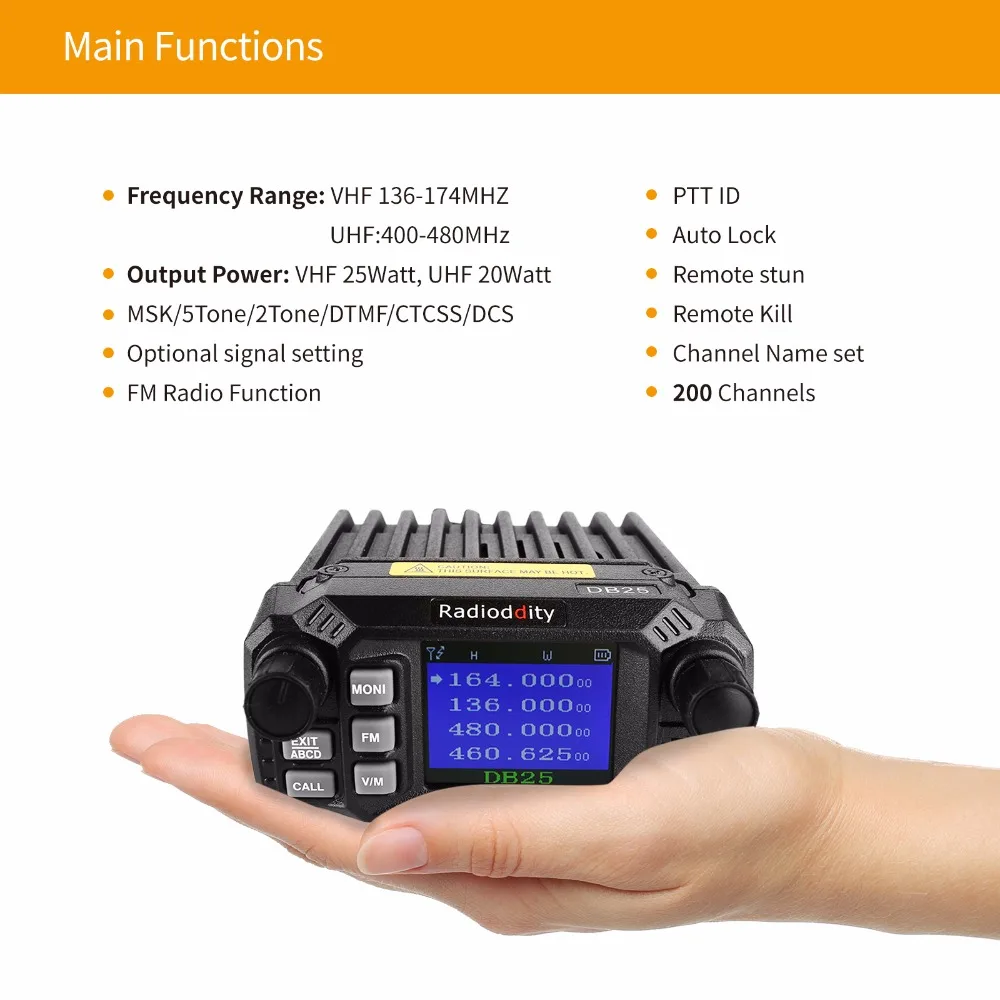 Радио ddity DB25 dual band quad-мини мобильные Автовозы Радио УКВ 144/440 МГц 25 Вт/ 10 Вт автомобиль трансивер rogramming кабель