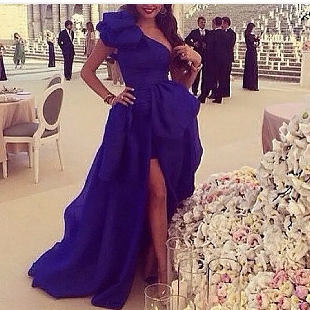 

New Arrival Custom made Taffeta One shoulder Royal blue Long evening 2018 dubai kaftan Mother of the Brides Dresses