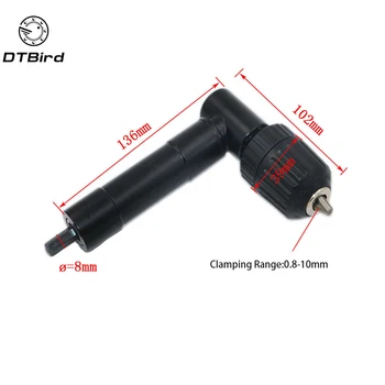 

90 Degree Right Angle Cordless Drill Attachment With Keyless Chuck Holder Black Plastic Head 3 Hex Handle